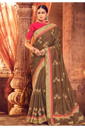 Brown satin saree with blouse  1902